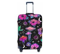 yomeeaaaa Housse de protection élastique pour valise de voyage Motif champignons et fleurs magiques Convient pour 48,3 à 81,3 cm, Noir , M(22-24in)