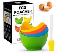 YomiFamily Lot de 4 pocheuses à œufs en silicone avec supports en anneau, antiadhésifs, pour friteuse à air, four de cuisson ou cuisinière, sans BPA