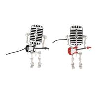 Yominerr 2pc Mic Rockbot, Lampe de Table Robot Microphone en Métal Tenant Une Guitare Veilleuse Vintage, Lampe de Bureau Robot Microphone Vintage
