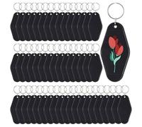 Yominerr 50 Pièces Porte-Clés de Motel Vierge en Vrac avec Porte-Clés, Porte-Clés D'Hôtel Vintage Noir pour L'Artisanat de Bricolage en Vinyle, Noir