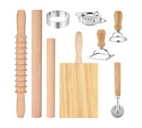 Yominerr Ensemble de 9 Outils de Fabrication de Pâtes, Rouleau à Pâtisserie en Bois, Planche à Gnocchi, Coupe-Ravioli, Roulette à Pâtisserie