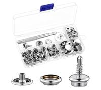 Yominerr Kit de 24 Boutons-Pression pour Toile de Bateau, 74 Pièces, Vis en Acier Inoxydable, Boutons-Pression en Métal, Vis à Douille de 3/8 Pouces