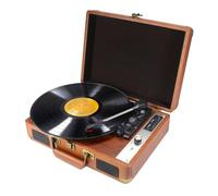 Yominerr Tourne-Disque Vinyle Vintage Gramophone Phonographe Portable AC100-240 V Tourne-Disque Stéréo Antique Prise UE, Marron Foncé