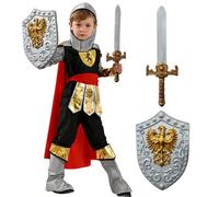 YOMIQIU Medievale Deguisement Chevalier Enfant: Costume Chevalier avec Épée Bouclier, Roleplay Déguisement Medieval Cavaliere Dragon Costume Noble für Carneval Cosplay Fête Costume (M)