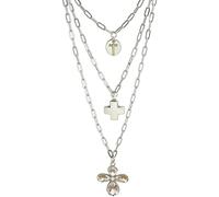 Yomisa Collier en argent plaqué or 18 carats avec pendentif en forme de croix pour homme et femme, 3 couches de long collier délicat avec pendentifs en forme de croix vintage, empilable, style bohème
