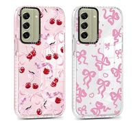 Yomjew 2 Pack Cute Clear Bow Phone Case for Samsung Galaxy S21 FE 5G 6.4", Aesthetic Trendy Fashion Case Soft Slim Protective Shockproof TPU Bumper Cover for Women Girls - Bow Cherry