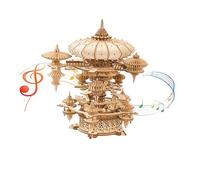 Yomkeg Sky City Boîte à musique mécanique en bois 3D pour adultes avec mécanisme d'enroulement