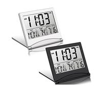 yomoe 2 PièCes RéVeil de Voyage NuméRique Horloge LCD Pliable avec Calendrier TempéRature Mode Snooze Affichage Portable Horloge de Bureau
