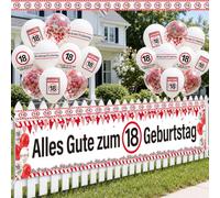 Yomover Lot de 26 décorations d'anniversaire pour 18e anniversaire garçon et fille, avec bannière, ballons, bande de barrière, panneau de signalisation pour 18 ans