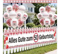 Yomover Lot de 26 décorations d'anniversaire pour 50e anniversaire avec bannière, ballons, ruban de barrière, panneau de signalisation pour 50e anniversaire