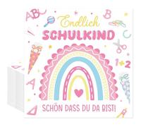 Yomover Lot de 50 serviettes en papier pour la rentrée des classes - Décoration de table pour fille - « Schön dass Du Da Bist »