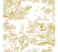 Yomshi Papier peint autocollant Blanc et Or à décoller et à coller, Motifs d'arbres et d'animaux, 41x300 cm, Papier de contact vintage pour la chambre à coucher et la salle de bain