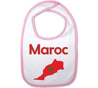 YONACREA - Bavoir Bébé - Carte Maroc avec son Drapeau (ROSE)