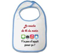 Yonacrea - Bavoir Bébé - La couche de 4h du matin, y'a pas d'appli pour ça ? - Humour (BLEU)