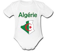 YONACREA - Body Bébé Manches Courtes - Carte Algérie avec son Drapeau