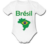 YONACREA - Body Bébé Manches Courtes - Carte Brésil avec son Drapeau - 3 Mois