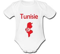 YONACREA - Body Bébé Manches Courtes - Carte Tunisie avec son Drapeau - 18 Mois