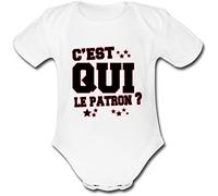 YONACREA - Body Bébé Manches Courtes - C'est qui le patron ? - Humour - 3 Mois