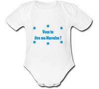 YONACREA - Body Bébé Manches Courtes - Veux tu être ma Marraine - Bleu - 24 Mois