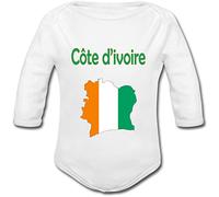 YONACREA - Body Bébé Manches Longues - Carte Côte d'Ivoire avec son Drapeau - 6 Mois