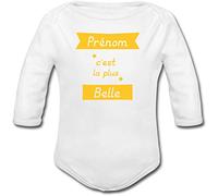 YONACREA - Body Bébé Manches Longues - C'est la plus Belle - Personnalisable avec le Prénom de votre choix - 3 mois - JAUNE