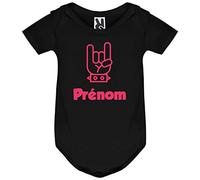 YONACREA - Body Noir Bébé Manches Courtes - Bébé Rock - Personnalisable avec Le Prénom de Votre Choix - 12 Mois - Rose