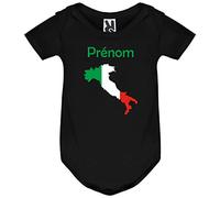YONACREA - Body Noir Bébé Manches Courtes - Carte de l'Italie Personnalisée - Personnalisable avec Le Prénom de Votre Choix - 6 Mois