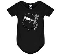 YONACREA - Body Noir Bébé Manches Courtes - Corse - Tête de Maure - 6 Mois - Blanc