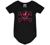 YONACREA - Body Noir Bébé Manches Courtes - Tête de Mort Pirate - 3 Mois - Rose