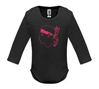YONACREA - Body Noir Bébé Manches Longues - Corse - Tête de Maure - 6 Mois - Rose