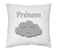 YONACREA - Coussin 40x40cm - Nuage Gris - Personnalisable avec Le prénom de Votre Choix (avec Garnissage)