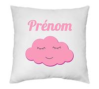 YONACREA - Coussin 40x40cm - Nuage Rose - Personnalisable avec Le prénom de Votre Choix (avec Garnissage)