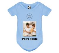 YONACREA - Créez Votre Body Bébé Manches Courtes Personnalisé avec Texte et Photo - BLEU - 18 Mois