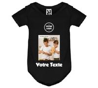 YONACREA - Créez Votre Body Bébé Manches Courtes Personnalisé avec Texte et Photo - NOIR - 3 Mois