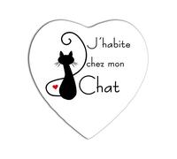 YONACREA - MAGNET COEUR - J'habite chez mon Chat (BLANC)