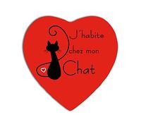 YONACREA - MAGNET COEUR - J'habite chez mon Chat (ROUGE)