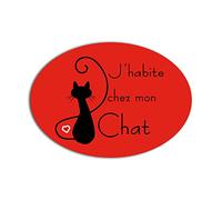 YONACREA - MAGNET OVALE - J'habite chez mon Chat (ROUGE)