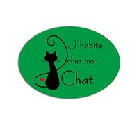 YONACREA - MAGNET OVALE - J'habite chez mon Chat (VERT)