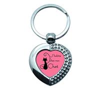 YONACREA - Porte-Clé Coeur Métal Argenté - J'habite chez mon Chat - Rose