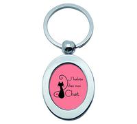 YONACREA - Porte-Clé Ovale Métal Argenté - J'habite chez mon Chat - Rose