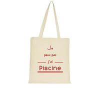 YONACREA - Sac Bandoulière - Tote Bag - Coton Biologique - Je peux pas j'ai Piscine - ROUGE