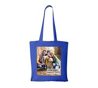 YONACREA - Sac Shopping - Tote Bag - Personnalisable avec le texte et la photo de votre choix - Une Face ou 2 Faces - BLEU