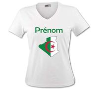 YONACREA - T-Shirt Col V Adulte - Carte Algérie avec Son Drapeau - Prénom personnalisé - Personnalisable en Ligne - M