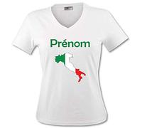 YONACREA - T-Shirt Col V Adulte - Carte Italie avec Son Drapeau - Prénom personnalisé - Personnalisable en Ligne - XL
