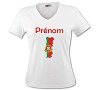 YONACREA - T-Shirt Col V Adulte - Carte Portugal avec Son Drapeau - Prénom personnalisé - Personnalisable en Ligne - XL