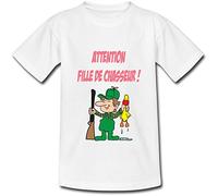 YONACREA - T-Shirt Enfant - Attention Fille de Chasseur - 4 Ans