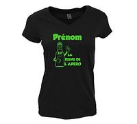 YONACREA T-Shirt Femme Col V Noir La Reine de l'Apéro - Personnalisable avec Le Prénom de Votre Choix - M - Vert