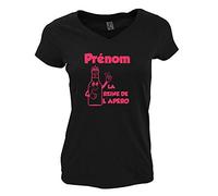 YONACREA T-Shirt Femme Col V Noir La Reine de l'Apéro - Personnalisable avec Le Prénom de Votre Choix - S - Rose