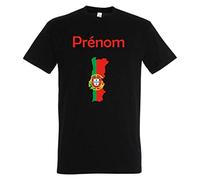 YONACREA T-Shirt Noir Carte Portugal avec Son Drapeau - Personnalisable avec Le prénom de Votre Choix - L