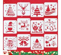Yonality 12 pièces pochoir de noël pour la peinture 13x13cm, modèle de pochoir de dessin de noël en plastique réutilisable, pour fabrication de cartes artisanales, décoration de noël, cadeau noel